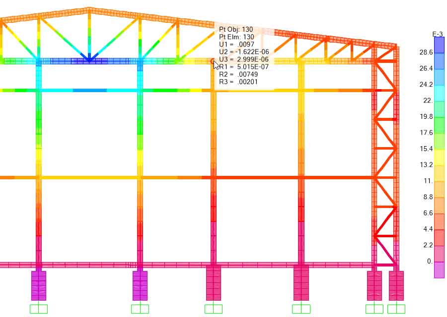 Расчетная модель из программы SAP2000 при проектировании машиностроительного цеха